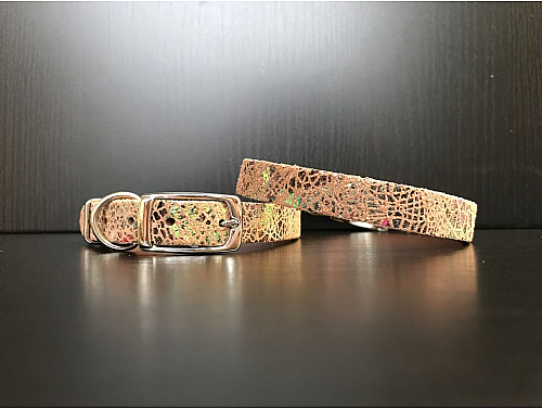 Multicolour Abstract - Leather Dog Collar - Size S